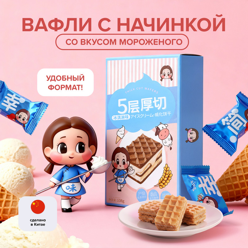 Вафли пятислойные, 108 г, в ассортименте