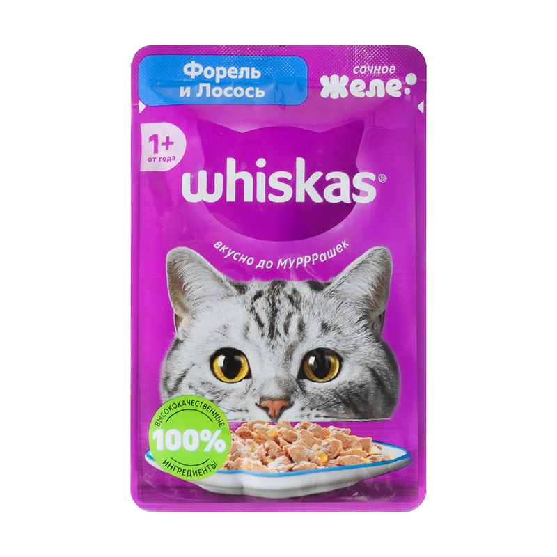 Влажный корм для кошек «Сочное желе», Whiskas, форель и лосось, 75 г