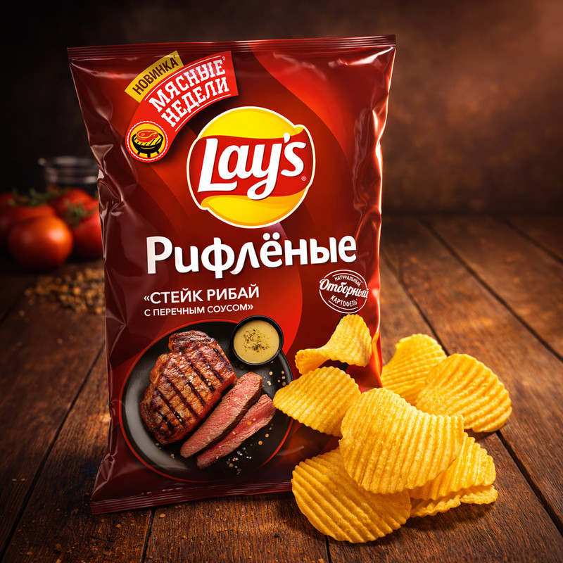 Чипсы » Стейк Рибай с перечным соусом», Lay’s, 140 г