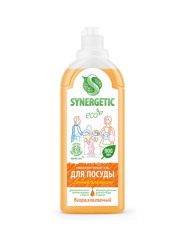 Гипоаллергенный гель для посуды, SYNERGETIC, 900 мл, в ассортименте
