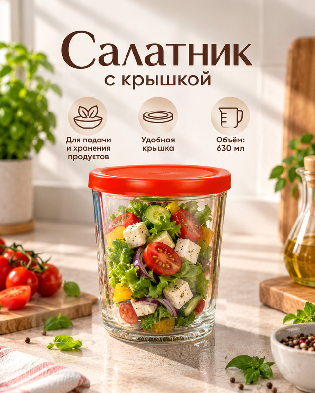 Салатник с крышкой, KAVEH, 11 см, 630 мл