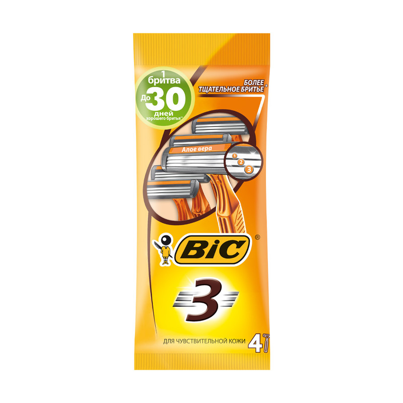 Станки для бритья «Sensitive», BIC 3, для мужчин, 4 шт.