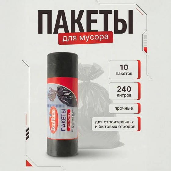 Пакеты для мусора, BonHome, 240 л, 10 шт.
