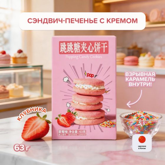 Сэндвич-печенье с кремом, 63 г, в ассортименте