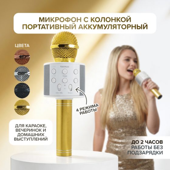 Микрофон с колонкой, портативный аккумуляторный, FLARX, в ассортименте