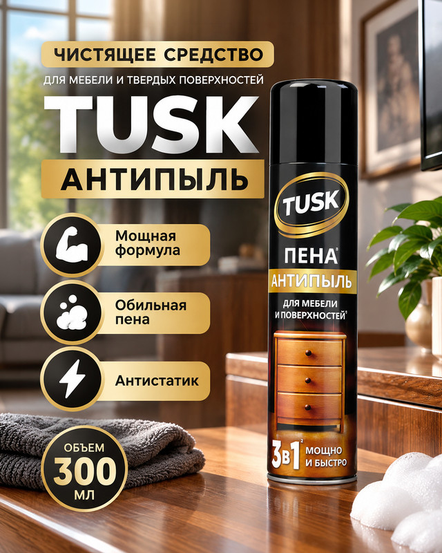 Чистящее средство для мебели «Антипыль», Tusk, 300 мл