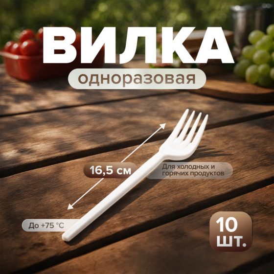 Вилка одноразовая, 165 мм, 10 шт.