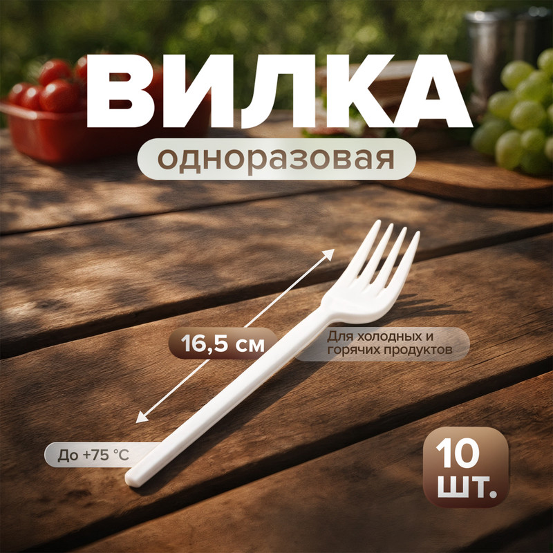 Вилка одноразовая, 165 мм, 10 шт.