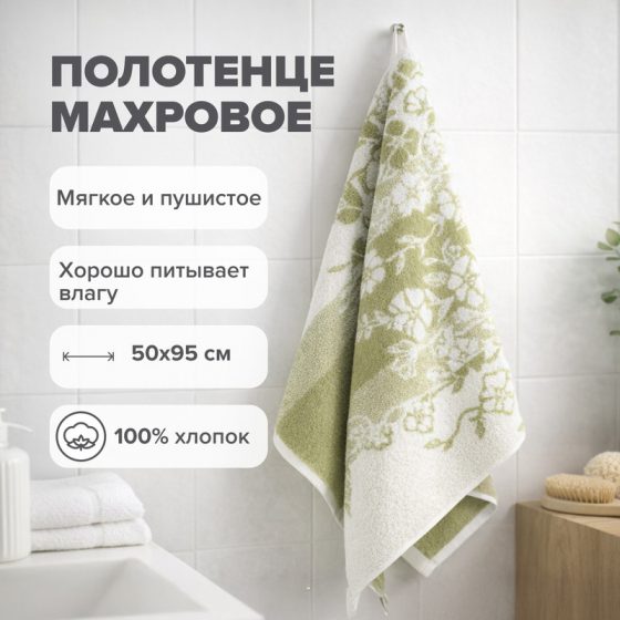 Полотенце махровое, 50×95 см, в ассортименте