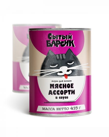 Корм для кошек, Сытый Барсик, мясное ассорти, 415 г