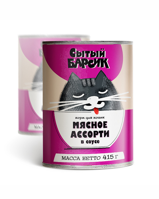 Корм для кошек, Сытый Барсик, мясное ассорти, 415 г