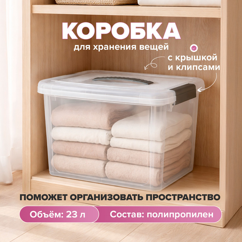 Коробка с крышкой и клипсами, 23 л