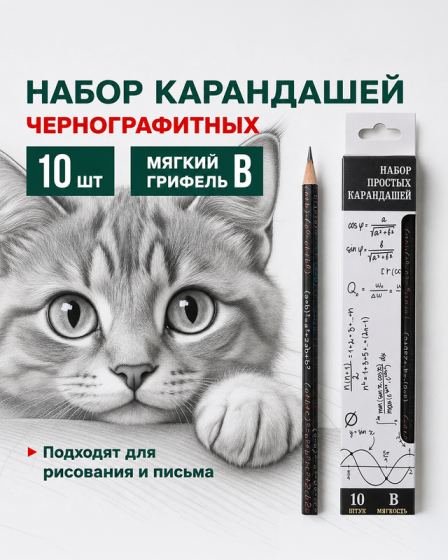 Набор простых карандашей, 10 шт., в ассортименте