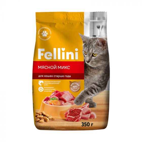 Корм сбалансированный полнорационный «Мясной микс», Fellini, 350 г