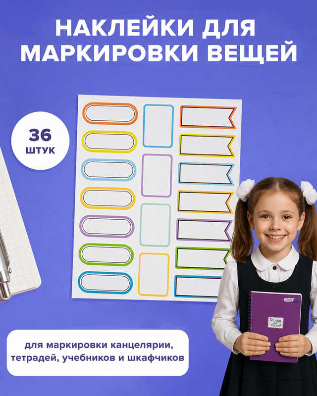 Набор универсальных наклеек для маркировки детских вещей, Kid’s Fantasy, 36 шт., в ассортименте
