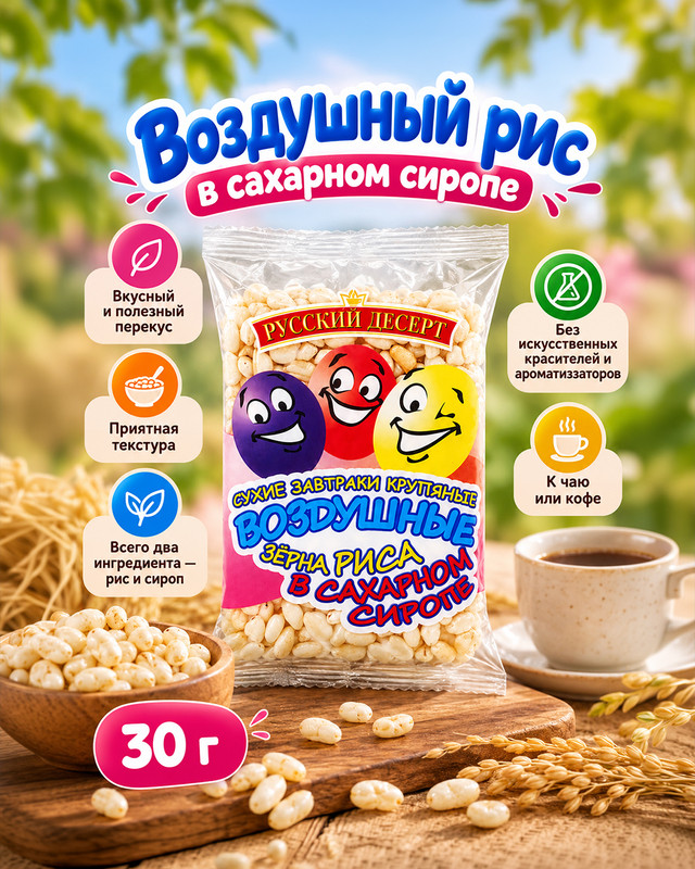 Воздушный рис в сахарном сиропе, Русский десерт, 30 г