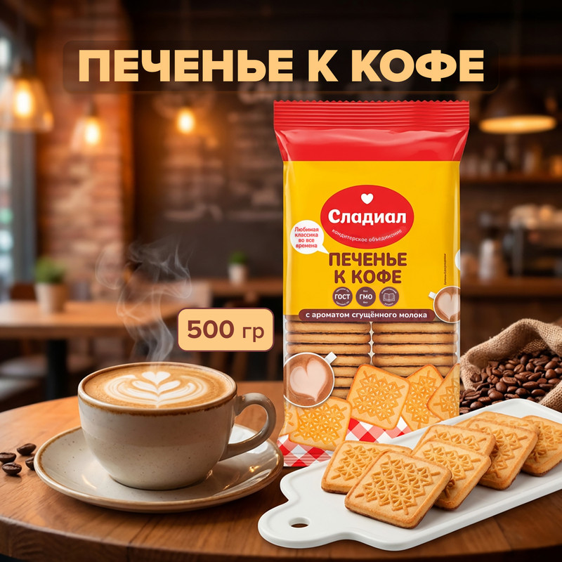 Печенье сахарное «К кофе», Сладиал, 500 г