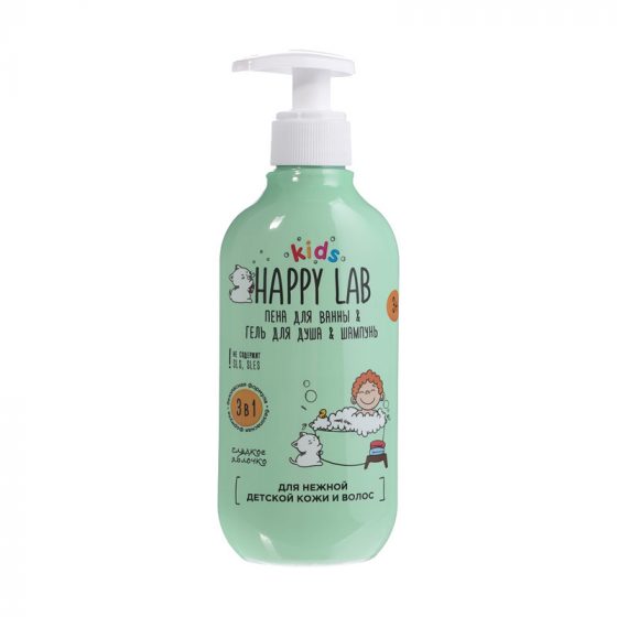 Средство для купания, HAPPY LAB KIDS, 3 в 1, 300 мл, в ассортименте