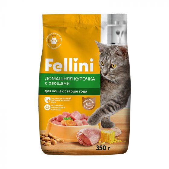 Корм «Домашняя курочка с овощами», Fellini, 350 г