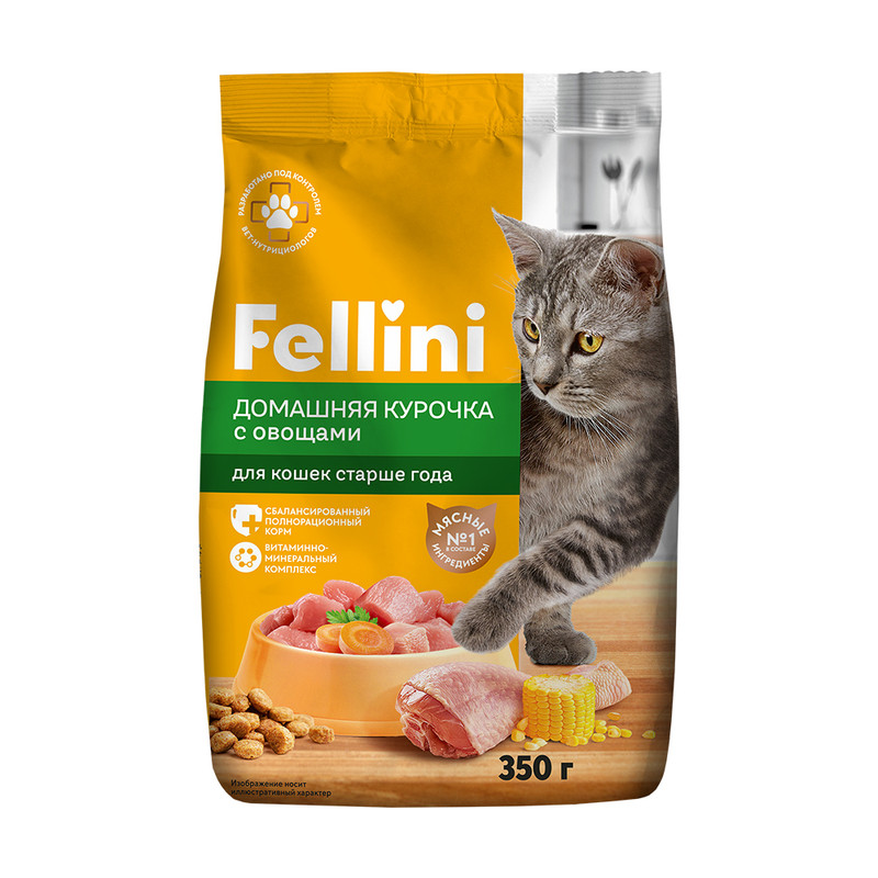 Корм «Домашняя курочка с овощами», Fellini, 350 г