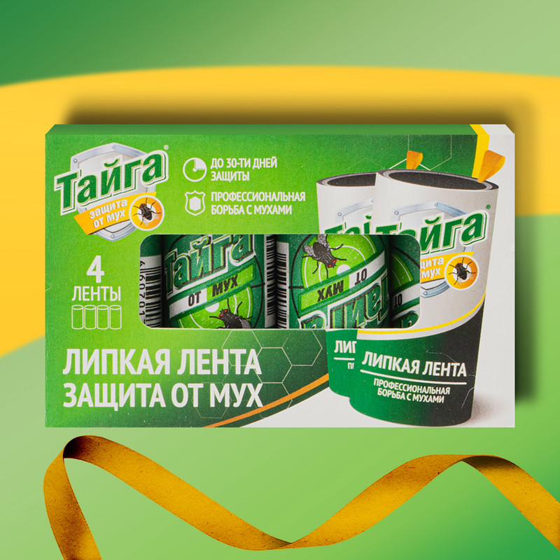 Липкая лента от мух, ТАЙГА, 4 шт.
