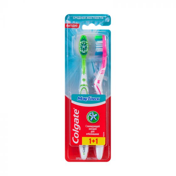 Зубная щётка «Макс Блеск», Colgate, 1+1 шт., в ассортименте