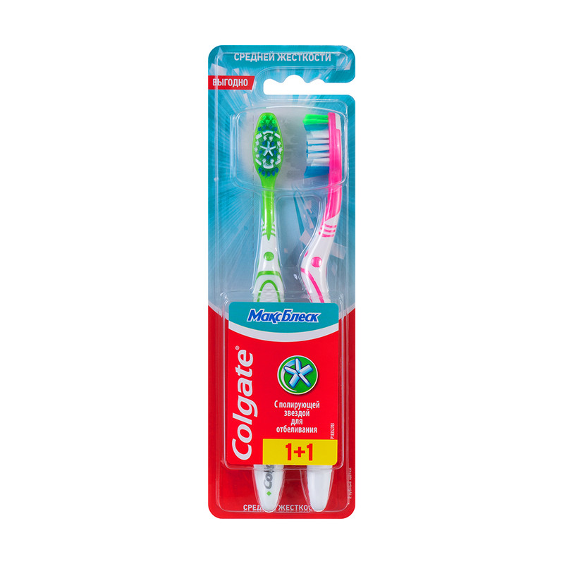 Зубная щётка «Макс Блеск», Colgate, 1+1 шт., в ассортименте