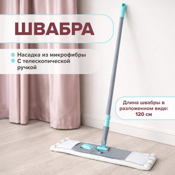 Швабра с телескопической ручкой, Home Time, 120 см