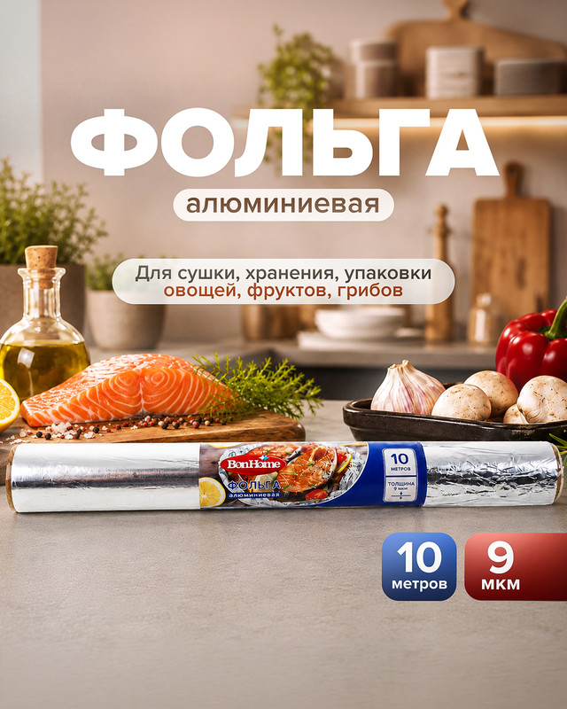 Фольга алюминиевая, BonHome, 10 м