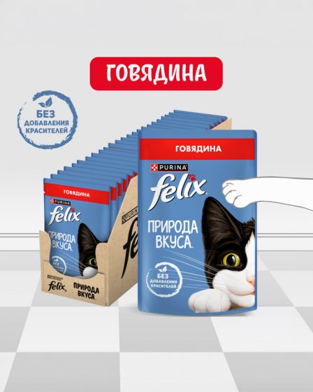 Влажный корм для взрослых кошек «Природа вкуса», FELIX, с говядиной, 75 г